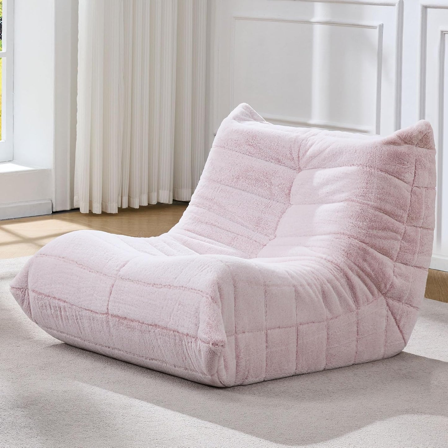 Bean Bag Chairs for Adults Giant Bean Bag Chair Memory Foam Beanbag Chair Bean Bag Sofa with Filler Faux Fur Fireside Beanbags Lazy Sofa for Living Room Bedroom Office (Pink Plush, Single)