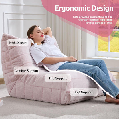 Bean Bag Chairs for Adults Giant Bean Bag Chair Memory Foam Beanbag Chair Bean Bag Sofa with Filler Faux Fur Fireside Beanbags Lazy Sofa for Living Room Bedroom Office (Pink Plush, Single)