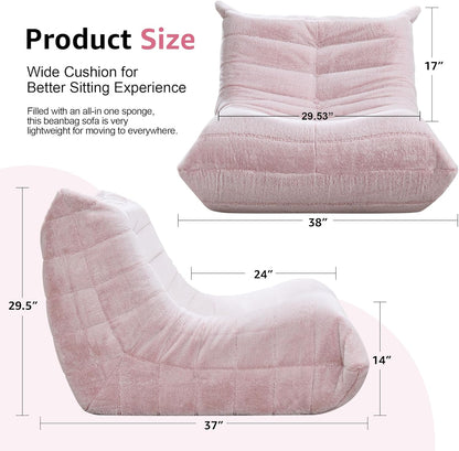 Bean Bag Chairs for Adults Giant Bean Bag Chair Memory Foam Beanbag Chair Bean Bag Sofa with Filler Faux Fur Fireside Beanbags Lazy Sofa for Living Room Bedroom Office (Pink Plush, Single)