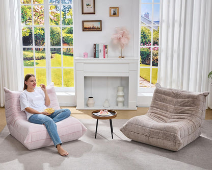 Bean Bag Chairs for Adults Giant Bean Bag Chair Memory Foam Beanbag Chair Bean Bag Sofa with Filler Faux Fur Fireside Beanbags Lazy Sofa for Living Room Bedroom Office (Pink Plush, Single)